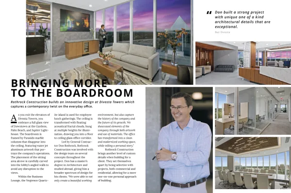 A two page spread article on Rothrock Construction in the March 2020 issue of Jupiter Magazine