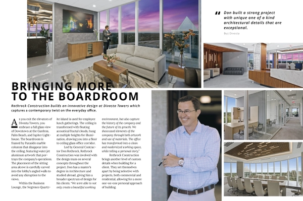 A two page spread article on Rothrock Construction in the March 2020 issue of Jupiter Magazine