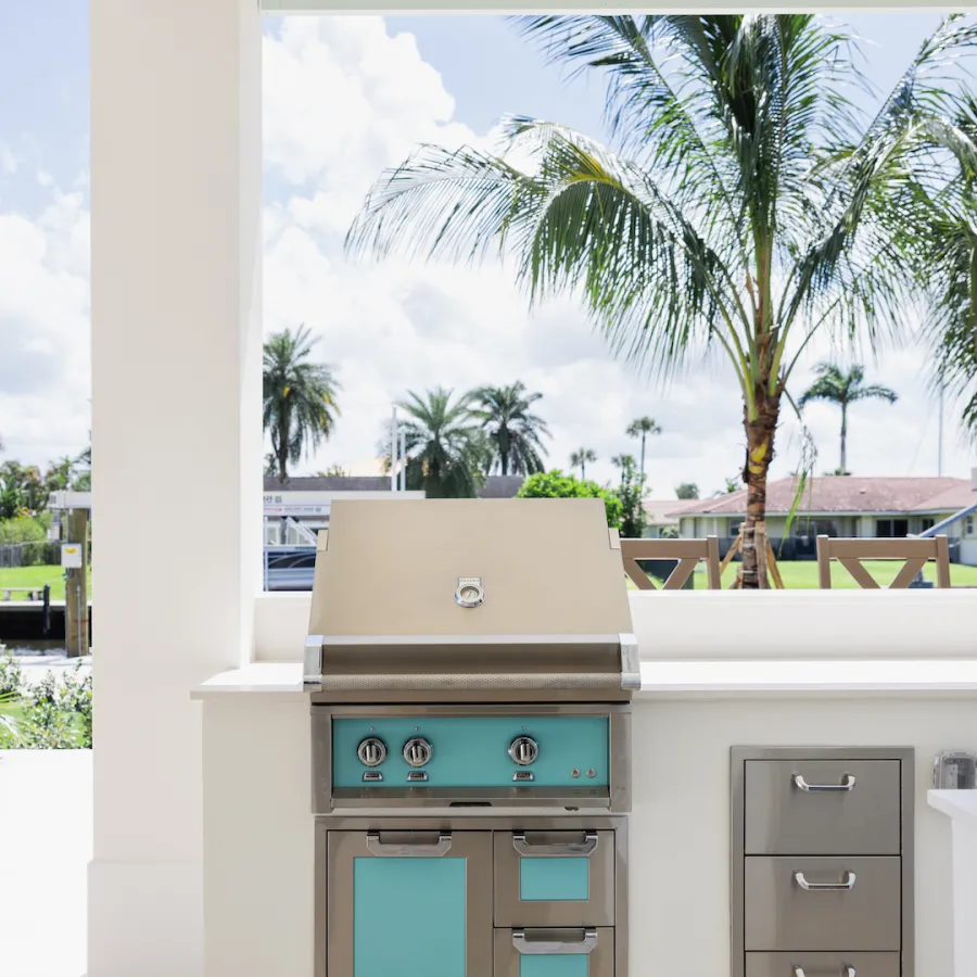 outdoor kitchen grill with entertainment area