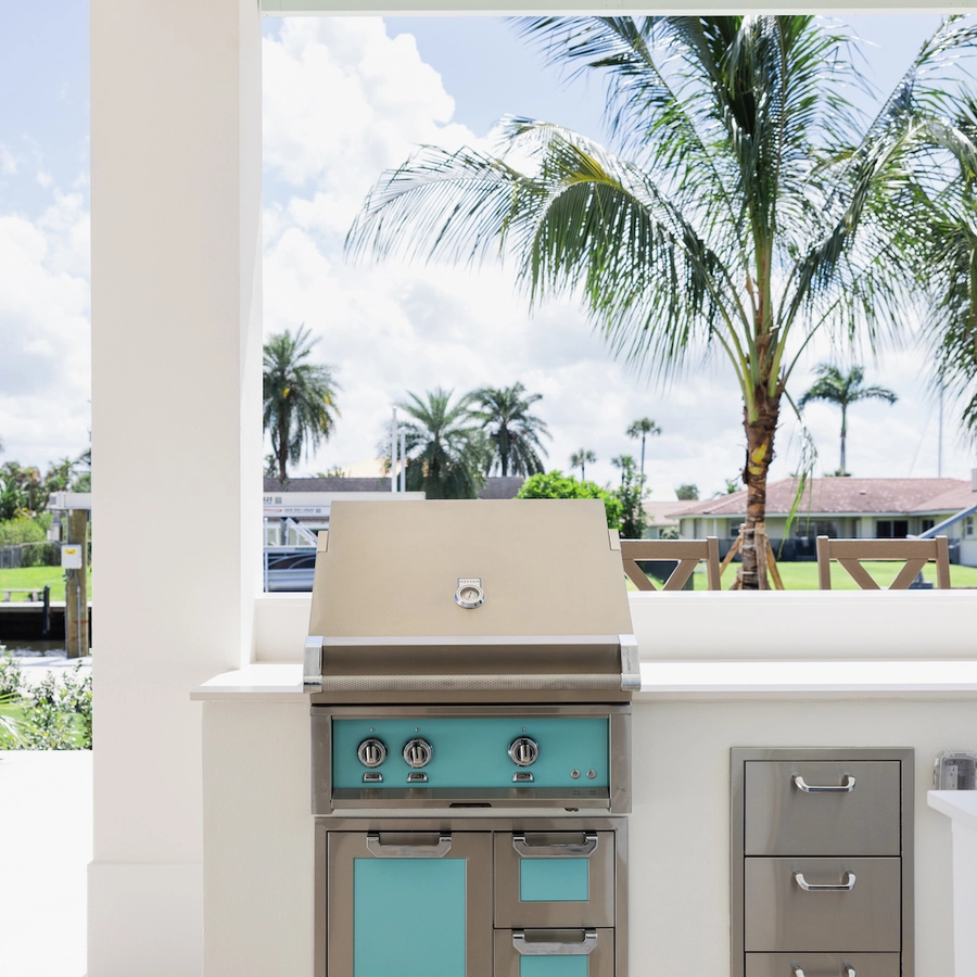 outdoor kitchen grill with entertainment area