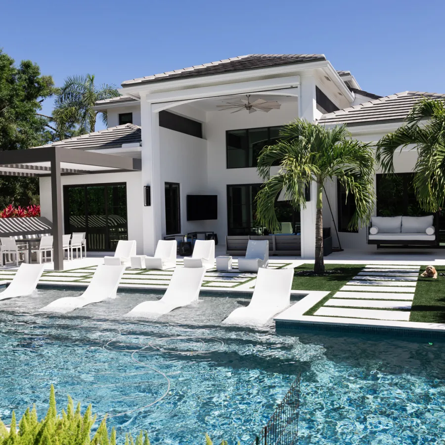 Luxury backyard with pool and seating area