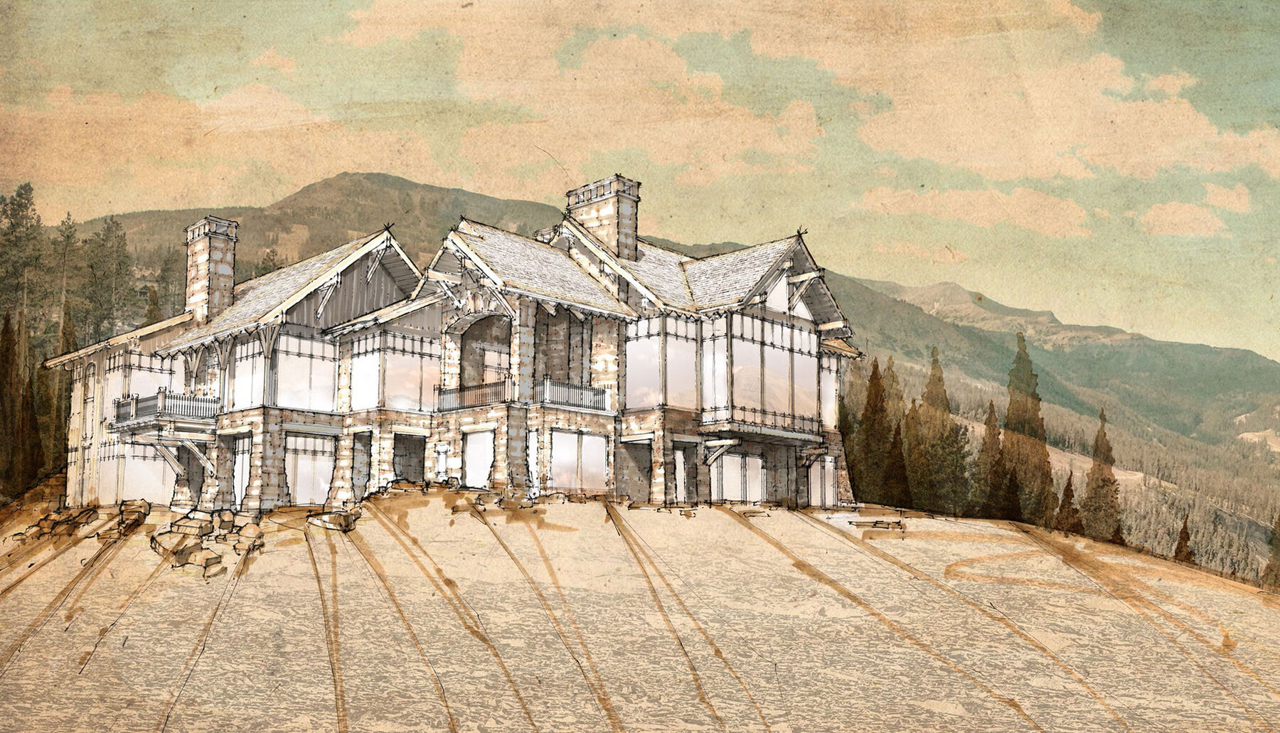 architectural drawing of the lookout lodge by rothrock construction