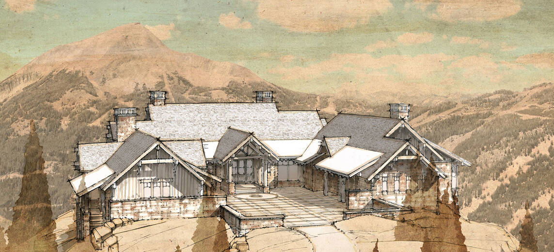 drawing of lookout lodge entry perspective