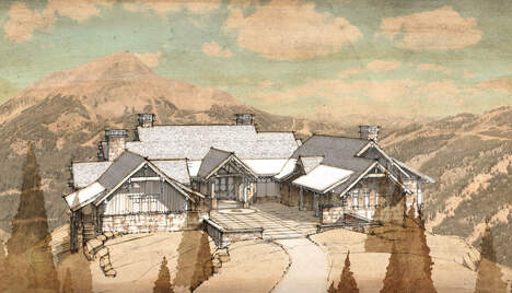 drawing of lookout lodge entry perspective