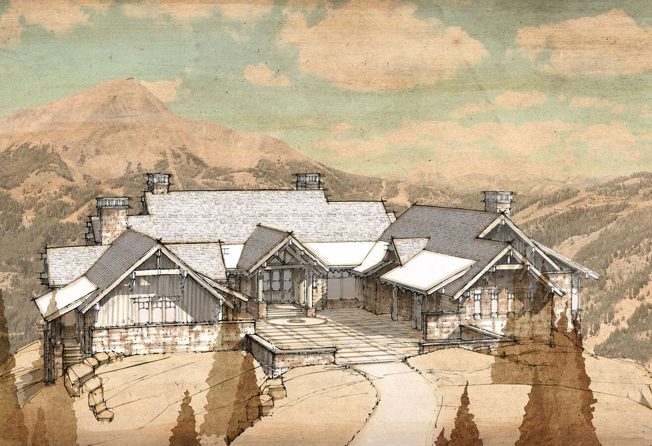 drawing of lookout lodge entry perspective