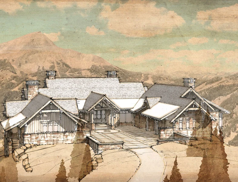 drawing of lookout lodge entry perspective