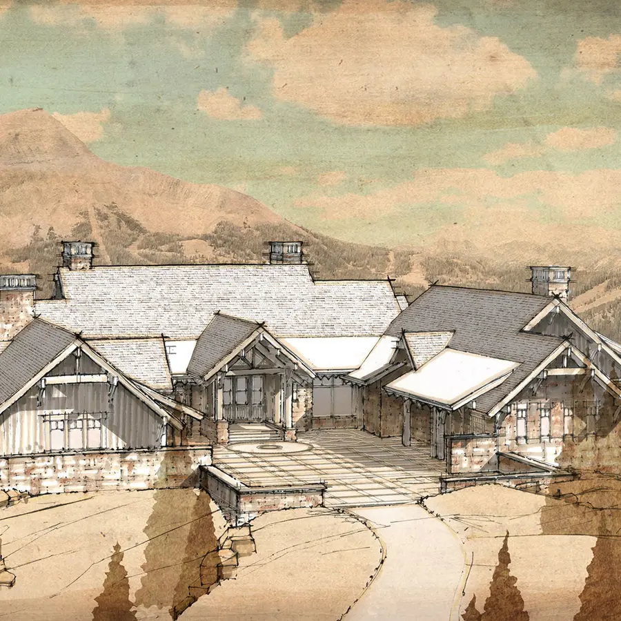 drawing of lookout lodge entry perspective