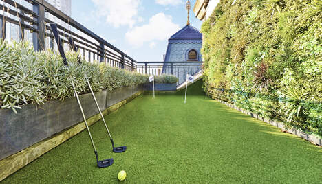 putting green on the balcony of mayfair modern overlooking London