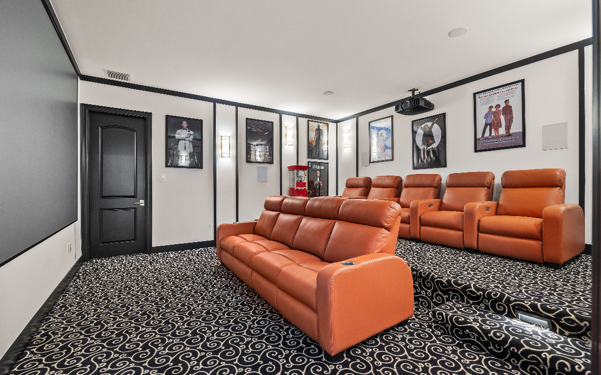 Screening room with leather couches