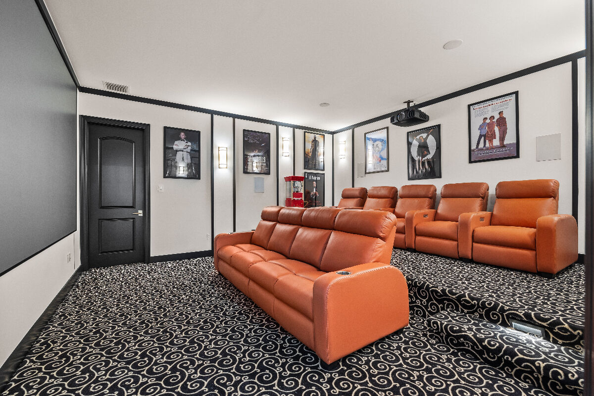 Screening room with leather couches