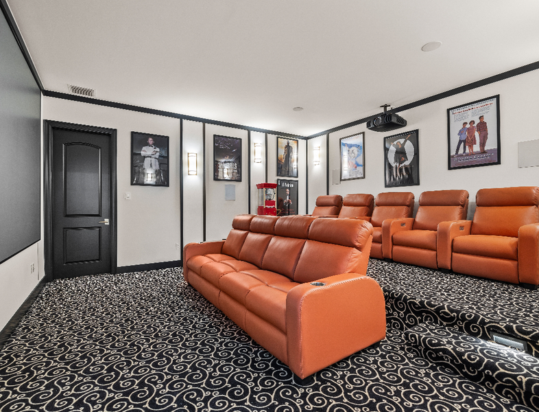 Screening room with leather couches