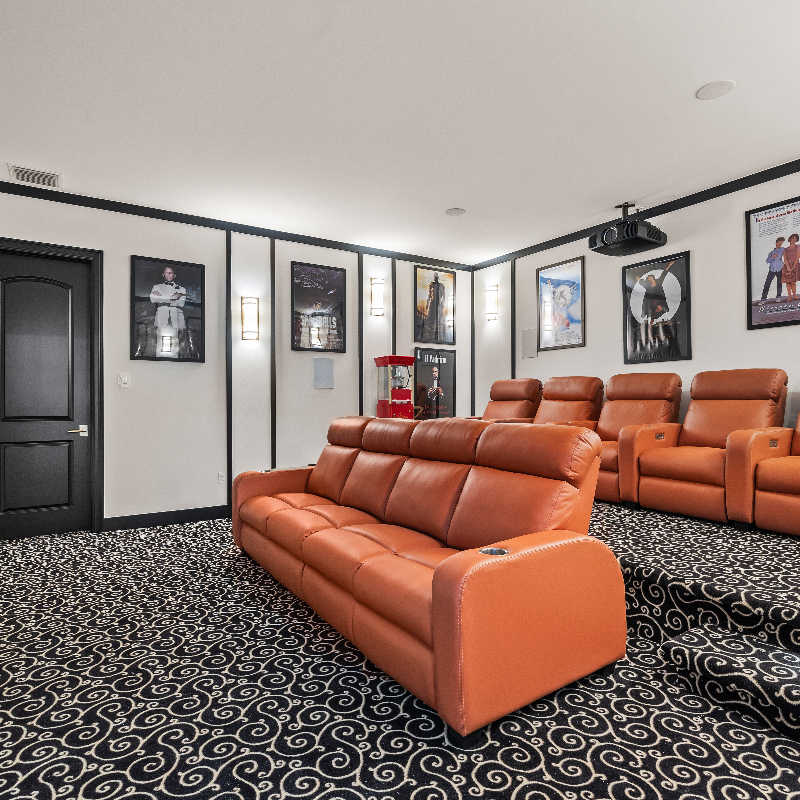 Screening room with leather couches