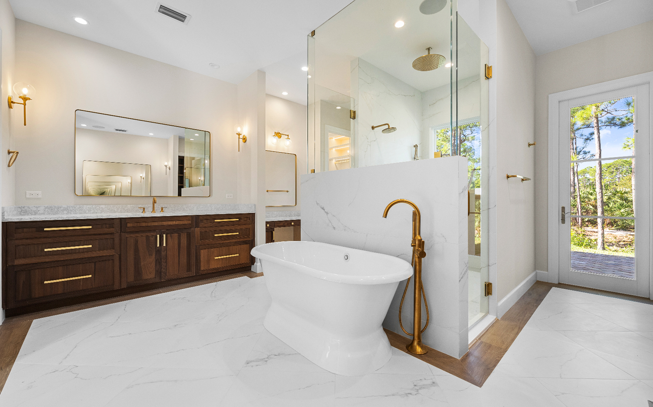 large master bathroom with soaking tub