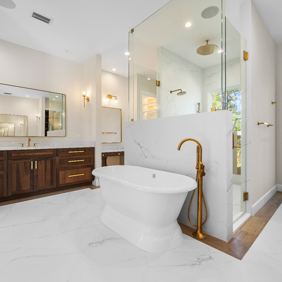 large master bathroom with soaking tub