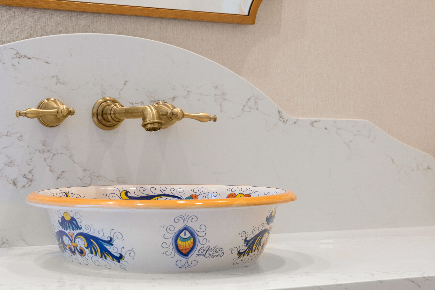 large guest bathroom with hand-painted sink basin