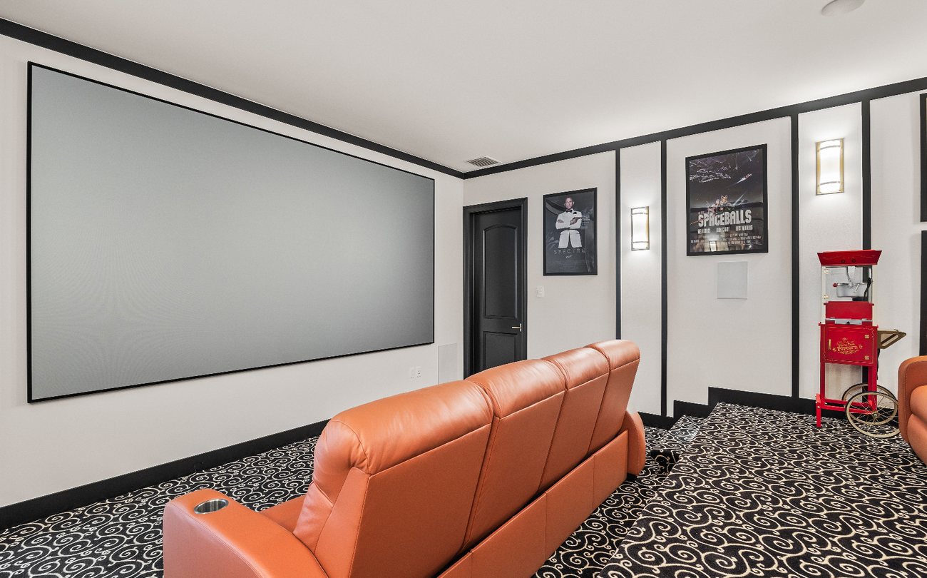 screening room with leather couches