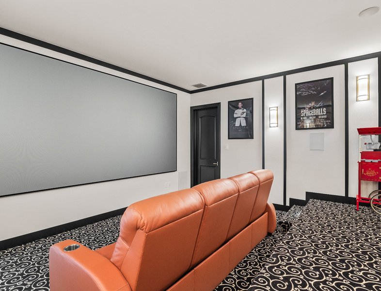 screening room with leather couches