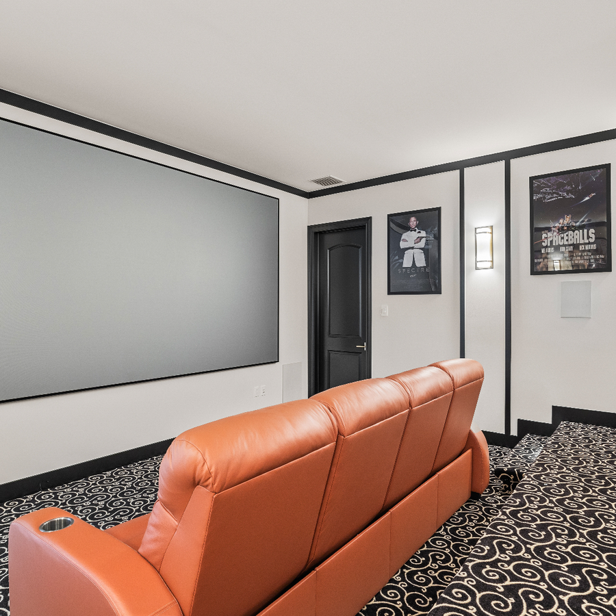 screening room with leather couches