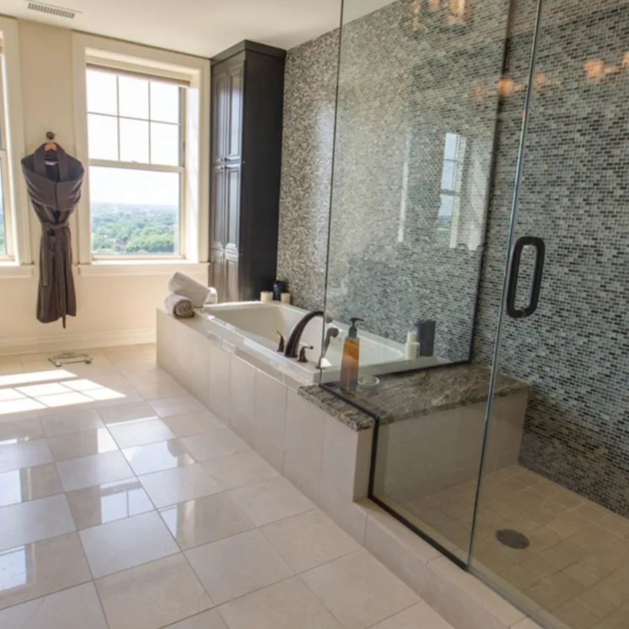 elegant bathroom overlooking the park of park view penthouse